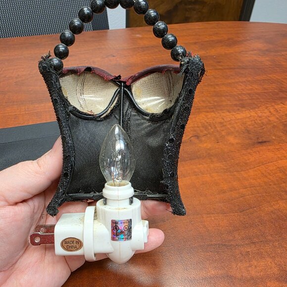 Corset Bustier BOUDOIR Night Light Bead Handle Burgundy & Black - Picture 4 of 6